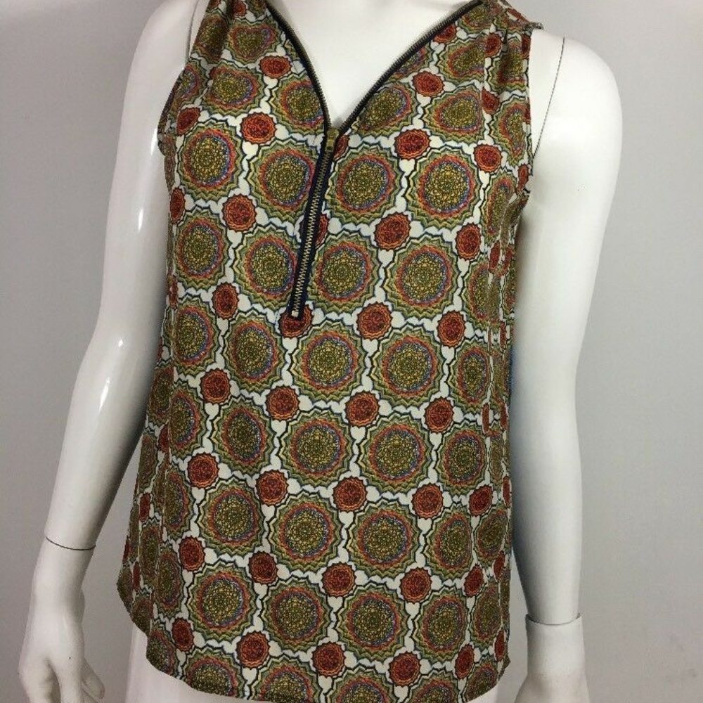 Stitch Fix V-Neck orange blue multi color blouse
